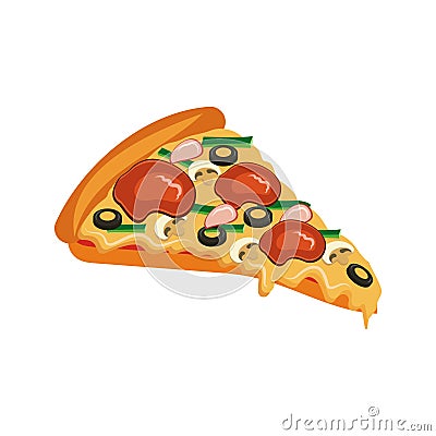 Pizza slice. Traditional italian fast food. Top view meal. European snack. Vector clip art illustration Isolated white Vector Illustration