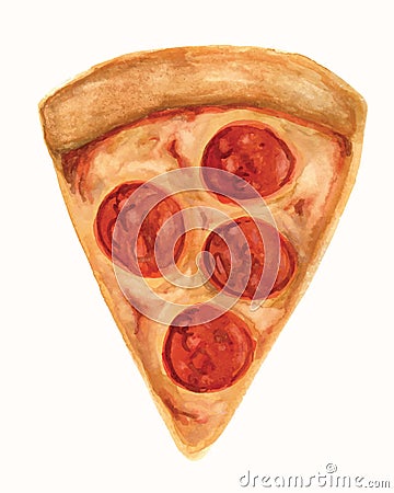 Pizza Slice Watercolor Vector Illustration Vector Illustration