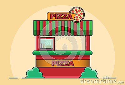 Pizza Street Cart. Pizza Street Cart Vector Illustration. Street Food Cart Vector Illustration