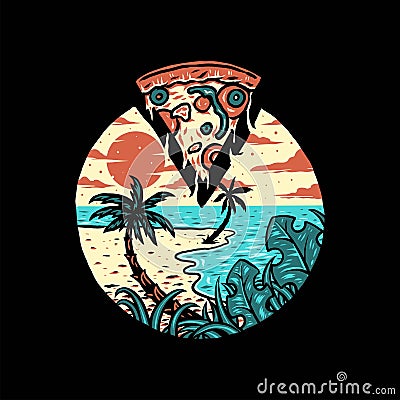 Pizza summer beach t-shirt graphic design Vector Illustration