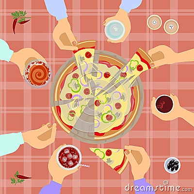 Pizza top view Vector Illustration