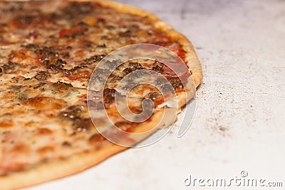 Pizza up close, fresh and natural ingredients. Fast food Stock Photo