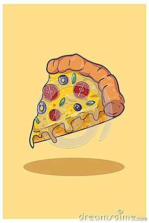 Pizza vector illustration with yellow background Vector Illustration