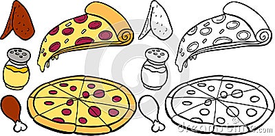 Pizza and Wings Vector Illustration