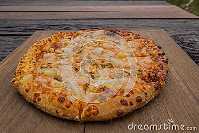 Pizza on wood for making background. pizza on wood for making background There is space to enter the letter. Stock Photo