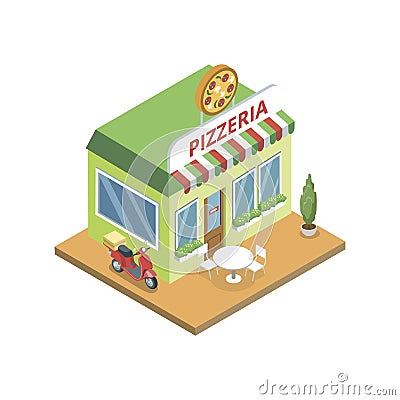 Pizzeria building in isometric Vector Illustration