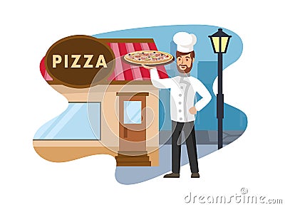 Pizzeria Cartoon, Isolated on White Background Vector Illustration