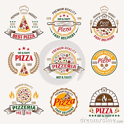 Pizzeria Colored Emblems Vector Illustration