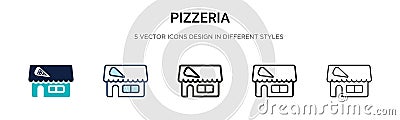 Pizzeria icon in filled, thin line, outline and stroke style. Vector illustration of two colored and black pizzeria vector icons Vector Illustration