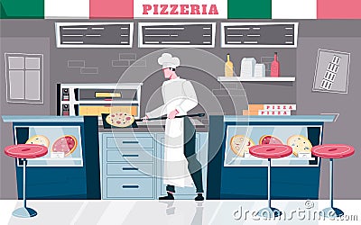 Pizzeria Indoor Flat Composition Vector Illustration