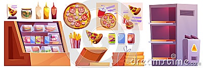 Pizzeria interior furniture and equipment Vector Illustration