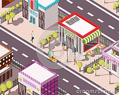 Pizzeria Isometric Background Vector Illustration