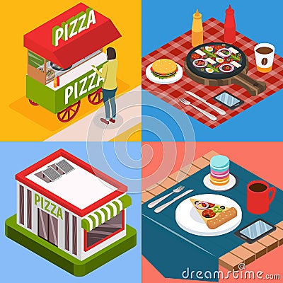 Pizzeria Isometric Design Concept Vector Illustration