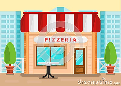 Pizzeria Outdoor Seating Cartoon Illustration Vector Illustration