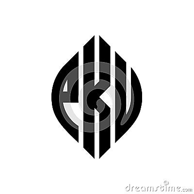 PKU circle letter logo design with circle and ellipse shape. PKU ellipse letters with typographic style. The three initials form a Vector Illustration