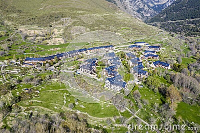 Pla de l`Ermita is a village that belongs to the Vall de Boi municipal bath, in Alta Ribagorca Stock Photo