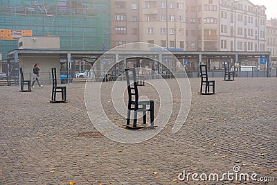 Plac Bohaterow Getta (Ghetto Heroes Square) street sign in Cracow, Poland Editorial Stock Photo