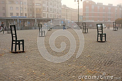 Plac Bohaterow Getta (Ghetto Heroes Square) street sign in Cracow, Poland Editorial Stock Photo