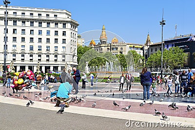 Placa Catalunya in Barcelona, Spain Editorial Stock Photo