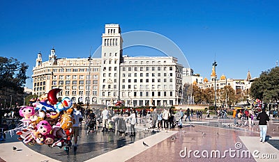 Placa Catalunya in Barcelona, Spain Editorial Stock Photo