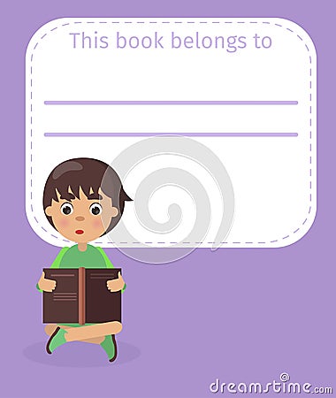 Place for Book Owner Name and Boy Illustration Vector Illustration