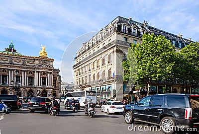 Place de L`Opera. La Grand Hotel.Paris National Opera. Editorial Stock Photo