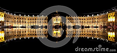 Place de la bourse at night with its reflection inside the water mirror in Bordeaux, France Stock Photo