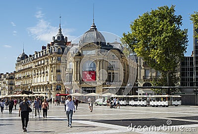 Place de la Comedie square in Montpellier, France Editorial Stock Photo