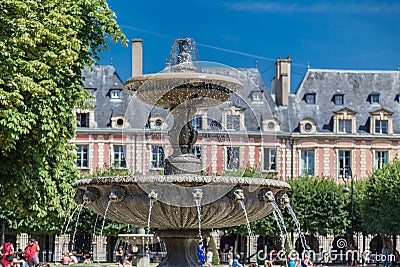 Place des Vosges Fountain Paris France Editorial Stock Photo
