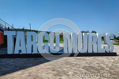 Place name sign of Targu Mures, Romania Editorial Stock Photo