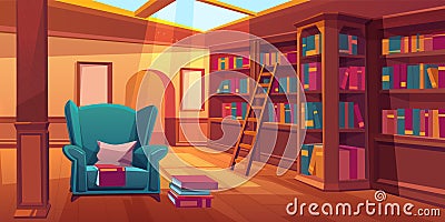 Place for reading books, home library interior Vector Illustration