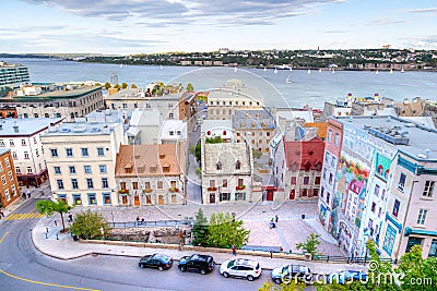 Place Royale in Old Quebec Showing Famous Mural and Old Port Editorial Stock Photo