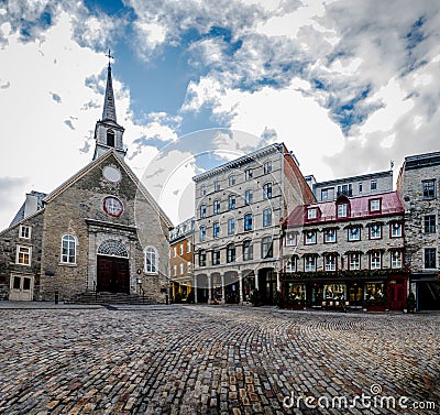 Place Royale Royal Plaza and Notre Dame des Victories Church - Quebec City, Canada Stock Photo
