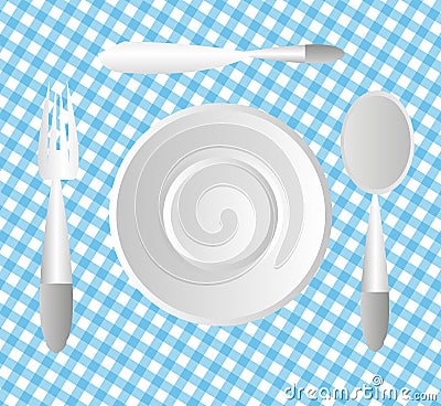 Plate Setting on a blue table cloth Vector Illustration