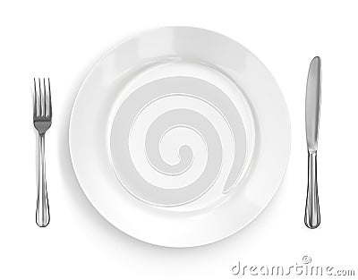 Place Setting with Plate, Knife & Fork Stock Photo