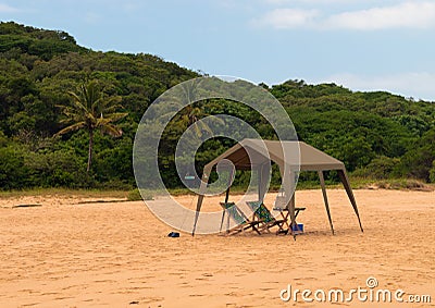 Place to rest on the wild beach of the Indian Ocean. Mozambique Africa Editorial Stock Photo