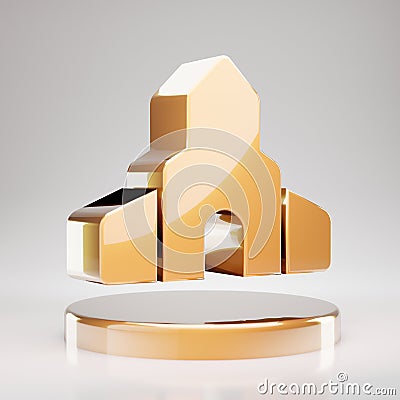 Place of Worship icon. Yellow Gold Place of Worship symbol on golden podium Stock Photo