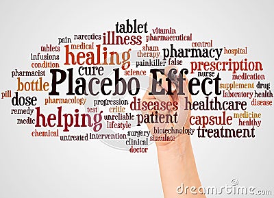 Placebo Effect word cloud and hand with marker concept Stock Photo