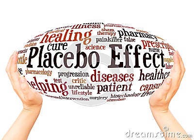Placebo Effect word cloud hand sphere concept Stock Photo
