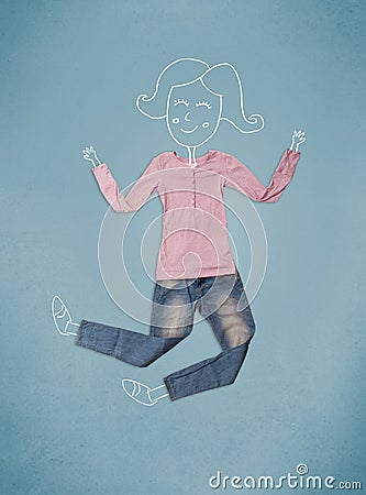 Placed clothes in action with woman drawing Stock Photo