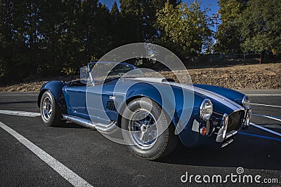 Classic rare American muscle car, blue Ford Shelby Cobra 427 in Placerville CA Editorial Stock Photo