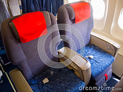 Places of business class in the cabin aircraft Stock Photo