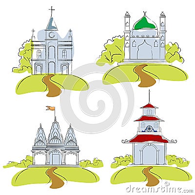 Places of Worship Vector Illustration