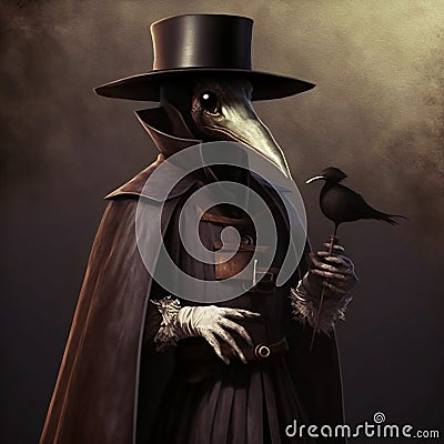 Plague doctor with large brimmed hat oil painting Cartoon Illustration