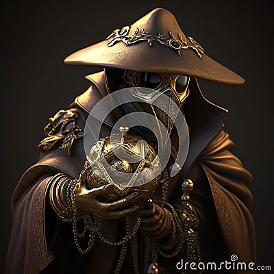 Plague mask, hat and costume of medieval doctor. Stock Photo