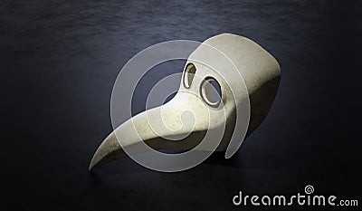 Plague mask of medieval doctor on black background. 3D rendered illustration. Cartoon Illustration