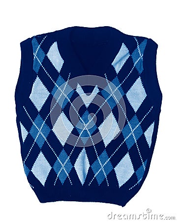plaid baby knitted vest toned in trendy Classic Blue color of the Year 2020 on white background Stock Photo