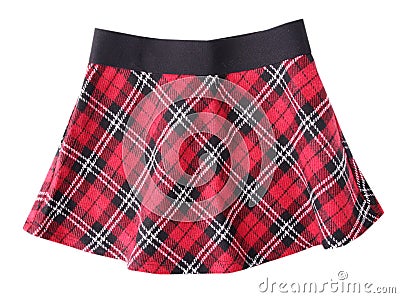 Plaid checkered red skirt isolated on white. Stock Photo