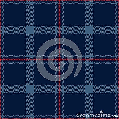 Plaid pattern autumn dark in blue and red. Seamless herringbone textured tattersall tartan check background graphic for flannel. Vector Illustration