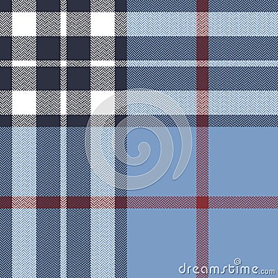 Plaid pattern in blue, white, red. Traditional Scottish Thomson tartan vector graphic for scarf, blanket, duvet cover, throw. Vector Illustration